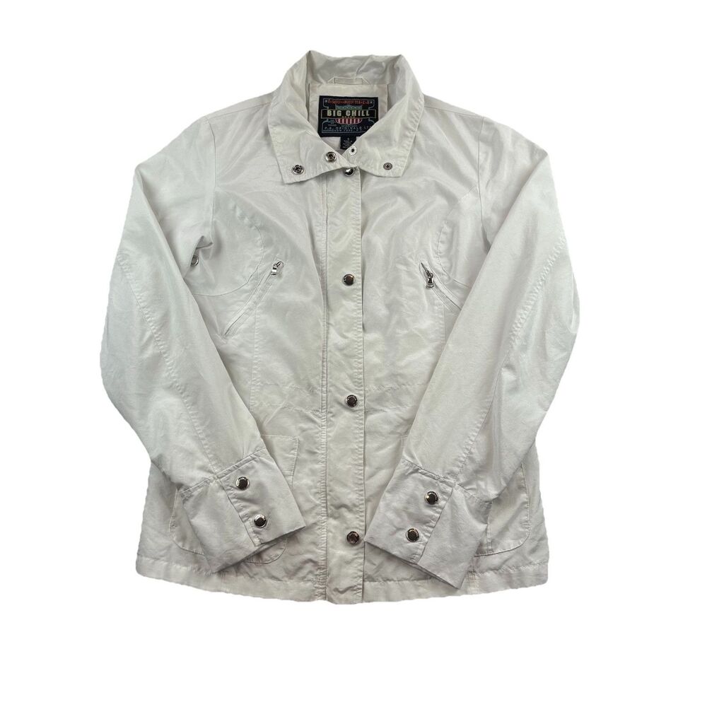 Big Chill Button Up Jacket Womens S White Pockets Tech Pocket